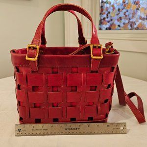Red Leather Basket Weave Satchel/Tote